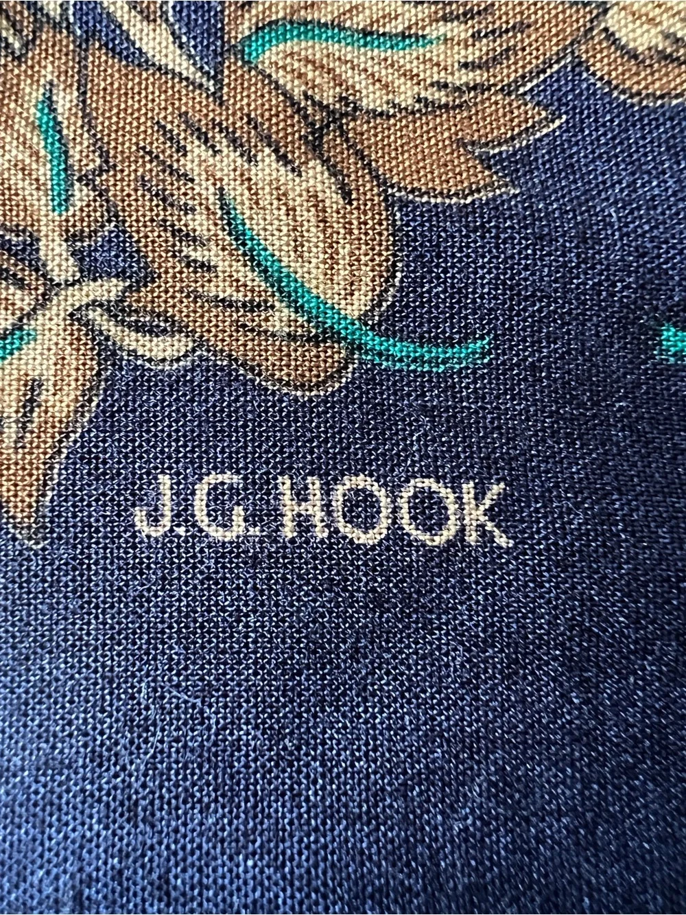 Vintage JG Hook Oblong Rectangle Scarf Wrap navy pink floral Italy preppy 1980s